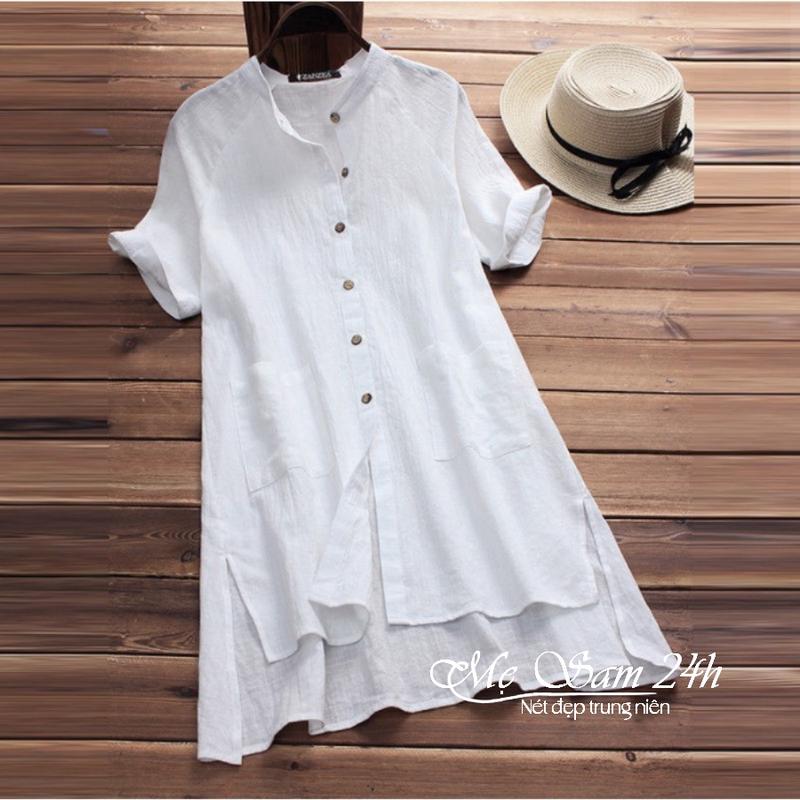 Váy sơ mi đũi nữ dáng dài Mẹ Sam 24h form dài rộng giấu quần che khuyết điểm cực tốt SMH.35 Women Dress Sen