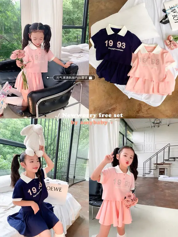 G03. Set áo croptop kèm chân váy xếp ly phong cách hàn quốc xinh cho bé 0