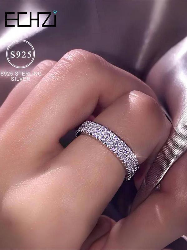 S925 Sterling Silver Promise Ring, Engagement Ring with Zirconia, Fashionable Glitter Style Jewelry for Women 6