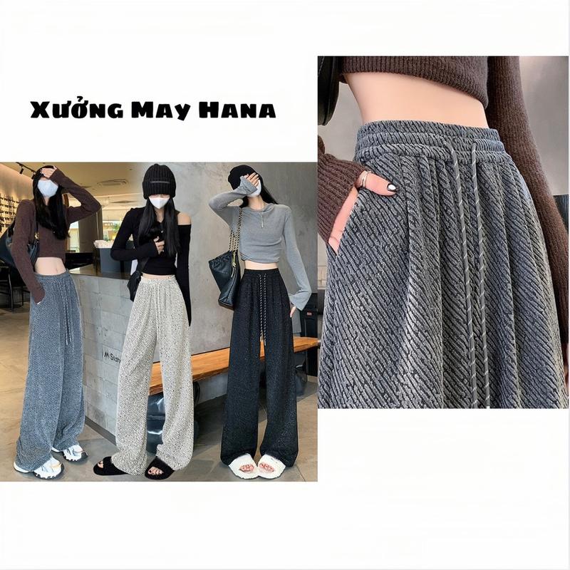 Quần Suông Kẻ Sọc Chéo Dày Dặn Nhiều Màu, Quần Ống Rộng Hoạ Tiết Kẻ Cạp Cao Nữ Hot Trend nỉ