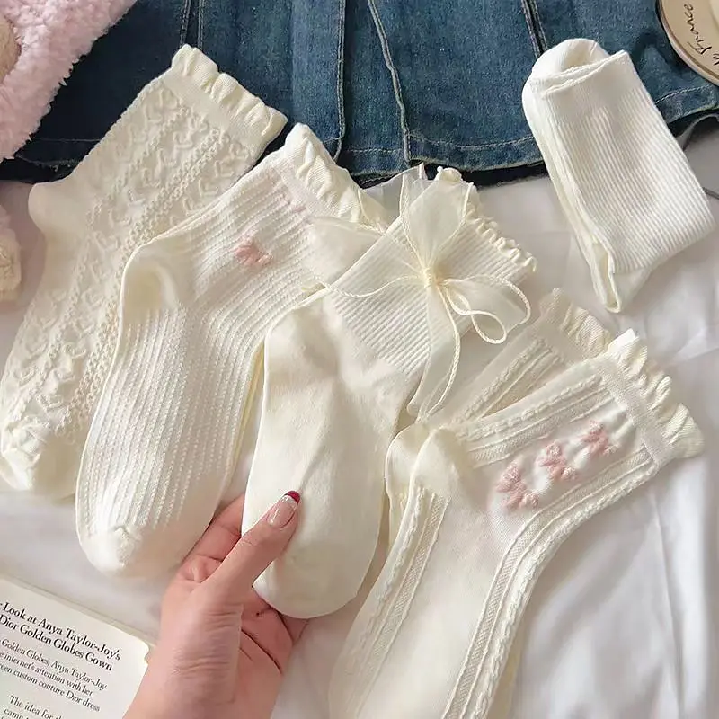 Tất Lolita, 1 Đôi, Có Nơ, Ống Giữa, Phong Cách Preppy, Tất Công Chúa, Thời Trang Đường Phố JK