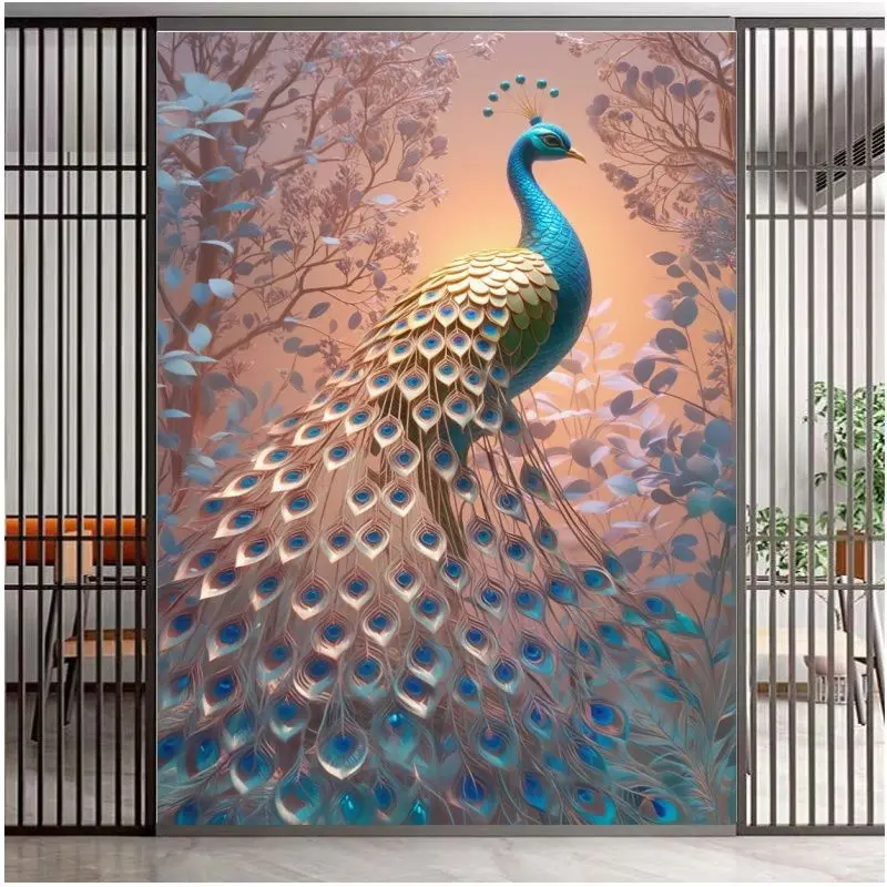 3D Wall Painting Peacock Theme for Living Room – Custom Design Premium Waterproof & Easy to Stick