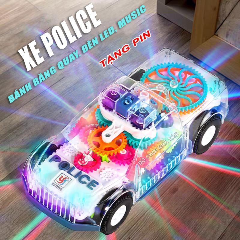  Đồ chơi xe ôtô đèn led phát nhạc trong suốt  tặng pin  đèn led phát sáng hiệu ứng bánh răng quay âm thanh vui nhộn. Đồ chơi oto cho bé Toy 