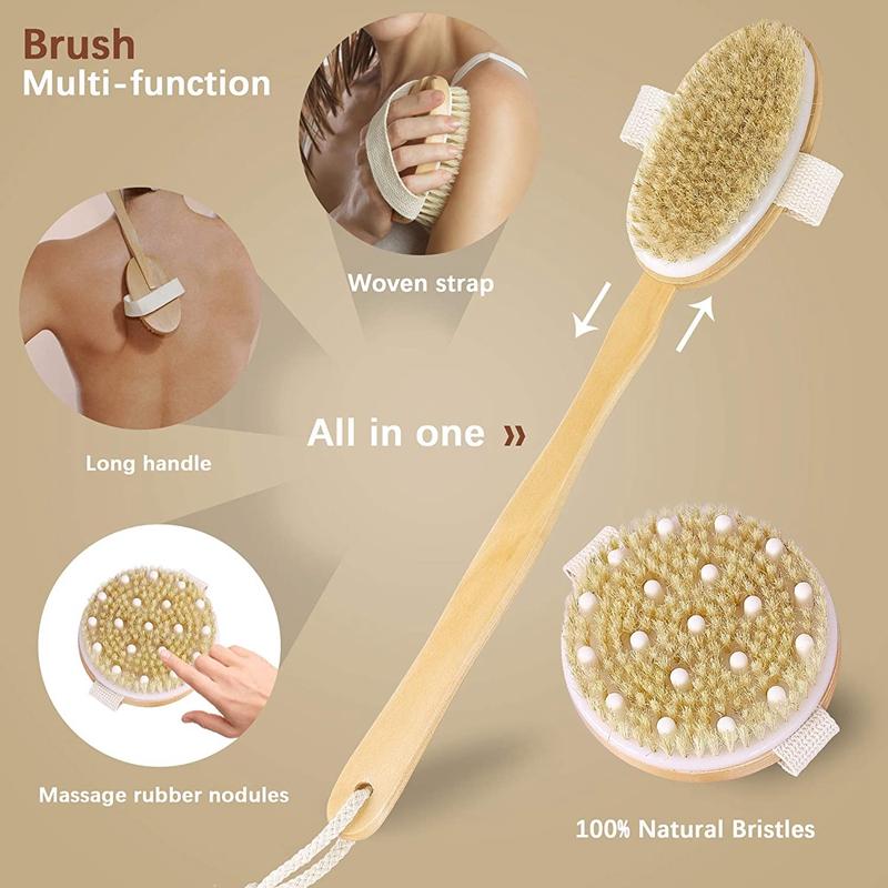 Dry Brushing Body Brush Set of 2, Dry Skin Exfoliating Brush, Handle Back Scrubber for Shower, Dry Brush for Cellulite 7