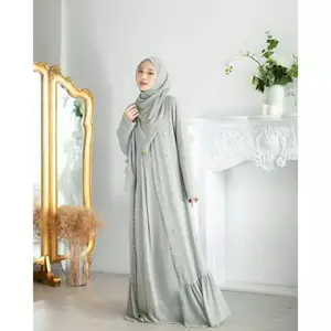Gamis Abaya Set Inner Outher-Abaya Dress Ceruty Babydoll Mix Payet-Maxi Abaya Lebaran 2026 Hijau Sage-Abaya Kondangan Mewah
