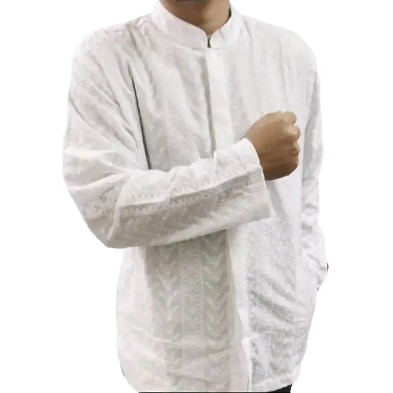 Baju Koko Pria Katun Paris Premium Motif Bordir Lengan Panjang Oblong Katun Putih Lembut Muslim Dewasa Kombinasi 1