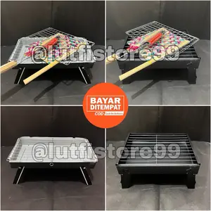 Alat Panggangan Grill Bakaran Portable Pemanggang Sosis / Ayam / Ikan / Sate / Jagung / Barbeque Serbaguna Arang Baja