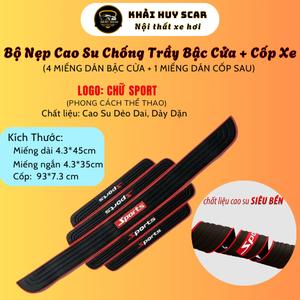 Bộ Nẹp Cao Su Bước Chân và Nẹp Chống Trầy Cốp Sau Ô Tô Logo SPORT Chống Xước Cho Bậc Cửa Nhãn Dán Decal Sticker