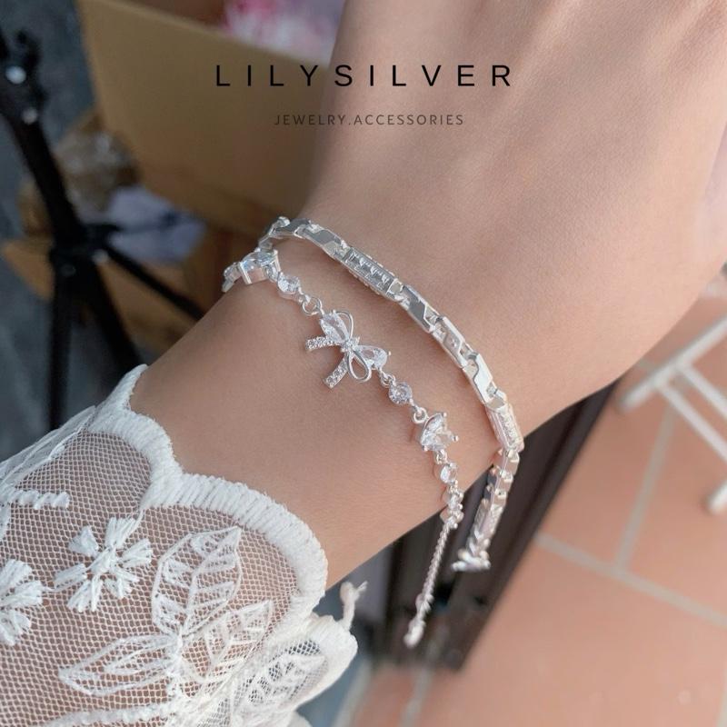 Lắc tay bạc nam nữ Lily Silver, vòng tay đôi xinh xắn chất liệu bạc thật (tặng sbac + chứng chỉ tình yêu)