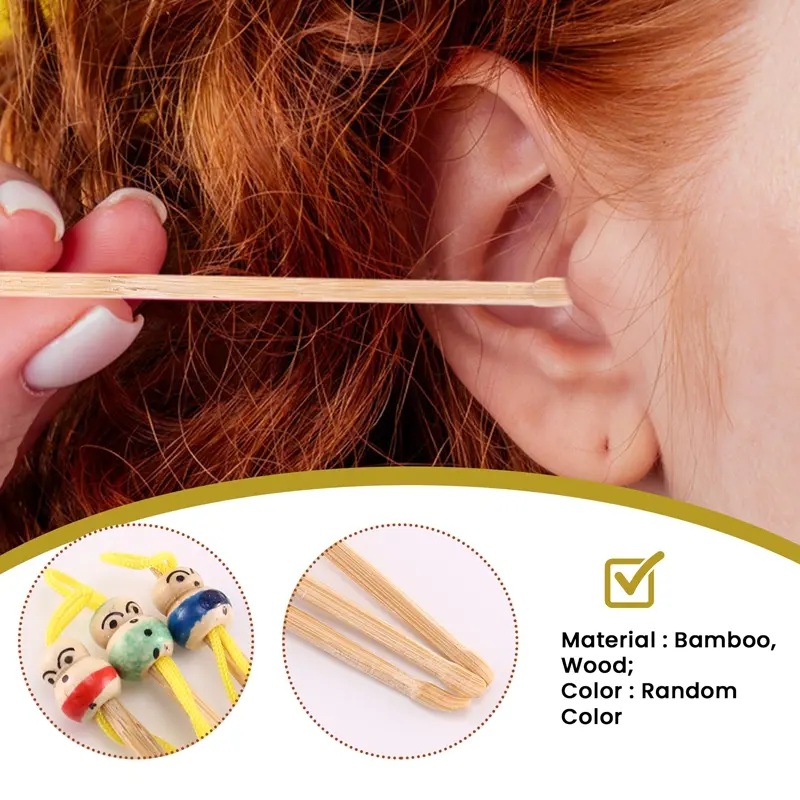 Dụng Cụ Ngoáy Tai Cho Búp Bê, Bộ 12 Chiếc, Có Lưỡi Liềm, Được Làm Bằng Tre 1