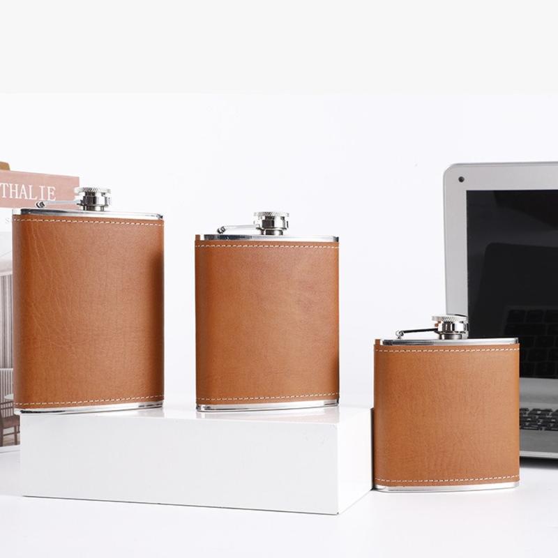 Product Introduction of Drinkware Stainless Steel Hip Flask 6/7/8oz Leather Wrap Whisky Flagon Leakproof Wine Cup for Alcohol Wine 16