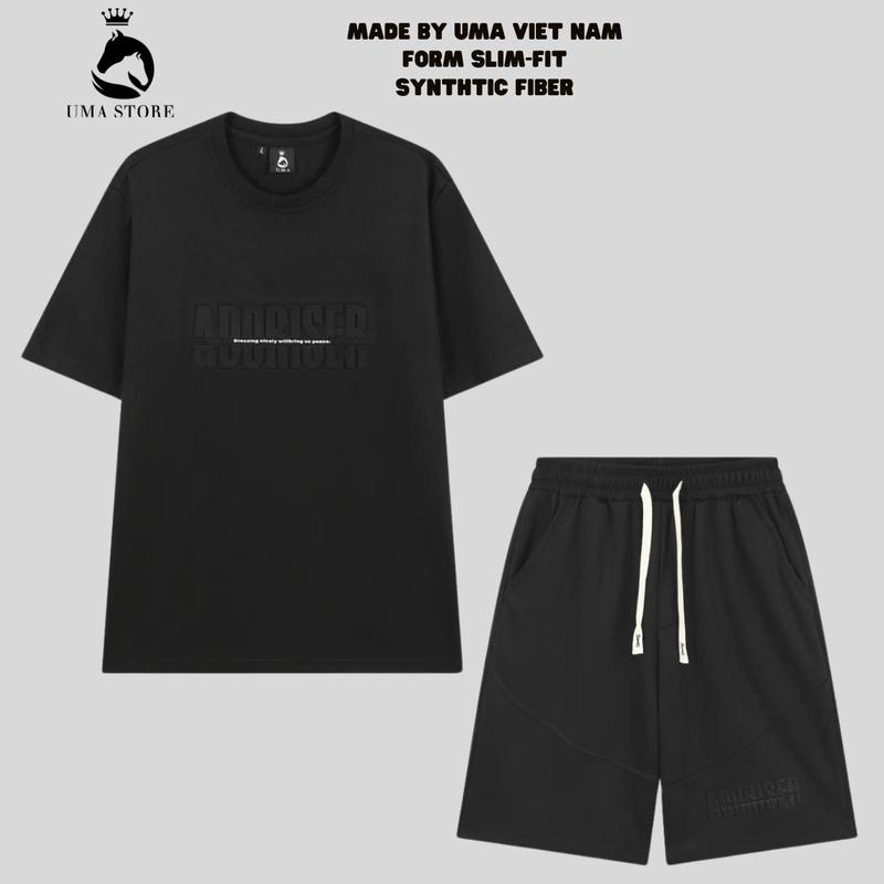 Set 2 Bộ Quần Áo Nam Nữ ADDRISER Tay Ngắn - Mã U.M.A: S025 Chất Liệu Vải Cotton Tổ Ong Thoáng Mát. Kết Hợp Với Dòng Chữ Dập 3D Nổi Bật Menswear.