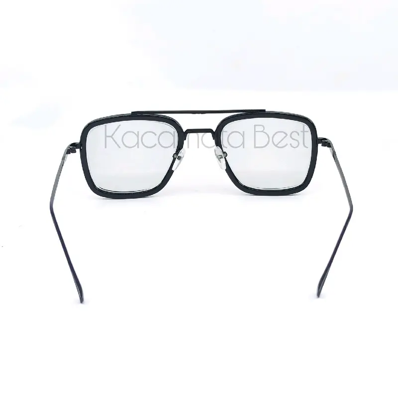 Frame Kacamata aviator kotak tony style bahan besi logam kode TS001 Hitam Lensa Glasses Eyewear 3