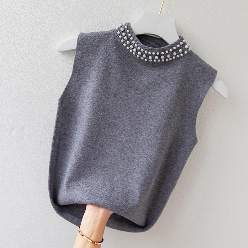 Áo Ba Lỗ Dệt Kim, Dành Cho Nữ, Đính Đá, Không Tay, Áo Thun Dệt Kim, Áo Vest 5