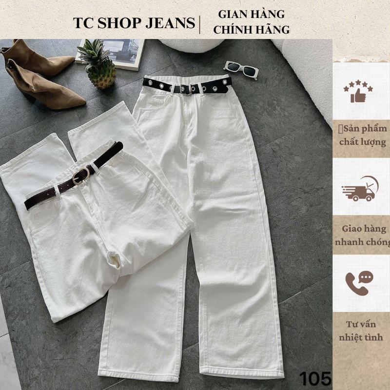 TCSHOPJEANS Quần Jeans Trắng Suông Bigsize Nữ Cơ Bản Basic mã 105