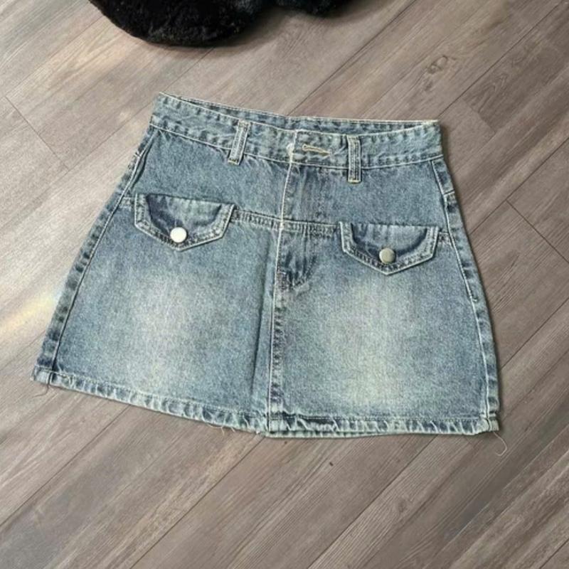 TIENSTYLE _ Chân Váy Jean Nắp Túi Dáng Ngắn 2 Màu Có Lót Quần Phom A- Nữ Cotton Women