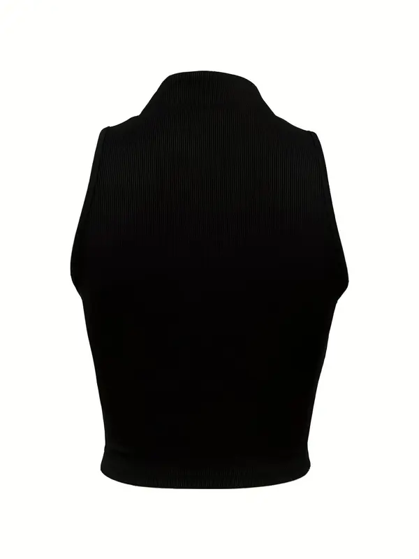 Women's Solid Color Half Placket Zipper Mock Neck Ribbed Crop Tank Top, Casual Sleeveless Cropped Top for Summer, Summer Clothes, Going Out Top, Streetwear, Ladies Clothing for Daily Wear 4