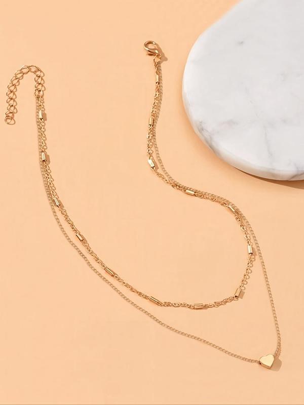 Women's Simple Heart Design Layered Necklace, Fashion Matching Necklace Jewelry for Party, Daily Clothing Decor, Trendy All-match & Exquisite Jewelry for Birthday Gift, Valentine's Day, Gift 2