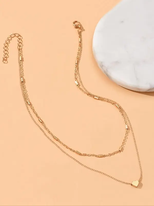 Women's Simple Heart Design Layered Necklace, Fashion Matching Necklace Jewelry for Party, Daily Clothing Decor, Trendy All-match & Exquisite Jewelry for Birthday Gift, Valentine's Day, Gift 2