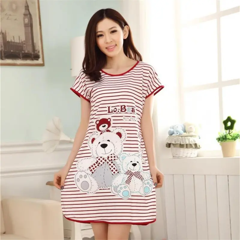 Summer new cartoon variety cute women's milk silk one-piece short sleeved nightgown, home pajamas Collar Fabric