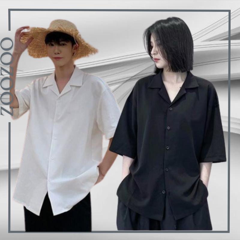 ZooZoo  - Áo sơ mi tay ngắn Cổ Vest Form rộng Nam Nữ chất lụa mỏng