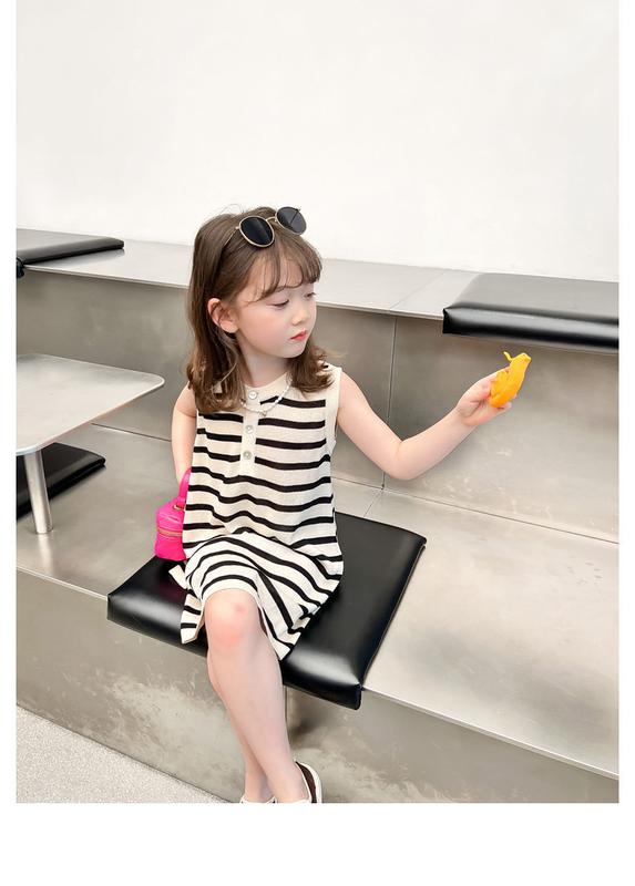 Product Introduction of 100% Cotton Children's Baby Girl Children 2024 Summer New Korean Style Stitching Tie-Dyed Mid-Length Polo Dress 5