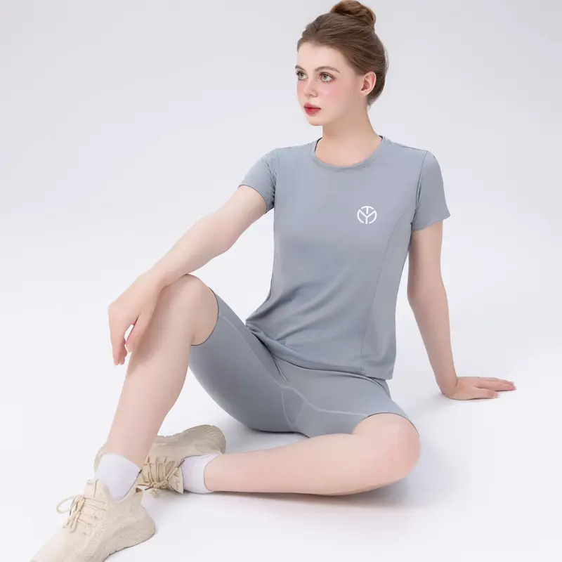 Áo thun thể thao Nữ tập Gym Yoga Pilates TYM FFTS003 Cổ tròn Tay ngắn - Vải Polyester 4C co dãn 6