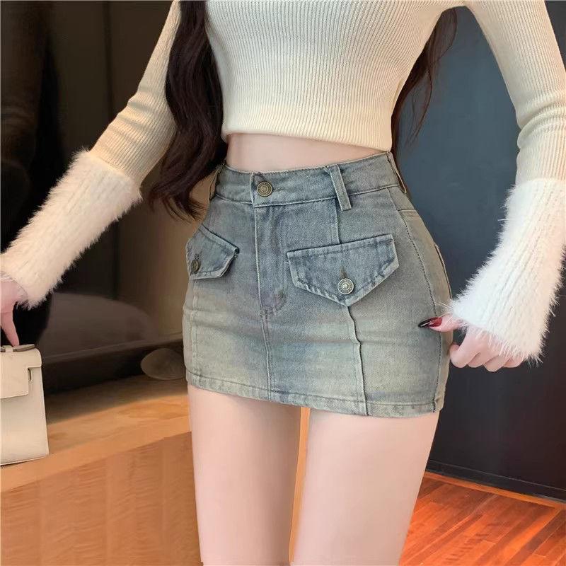 Chân Váy Bodycon Denim, Cô Gái Nóng Bỏng Mỹ, Chân Váy Nữ Mùa Hè, Chân Váy Chữ A, Chân Váy Bó Sát Gợi Cảm, Quần Chống Lộ, Thích Hợp Cho Nữ Women Khuy 6