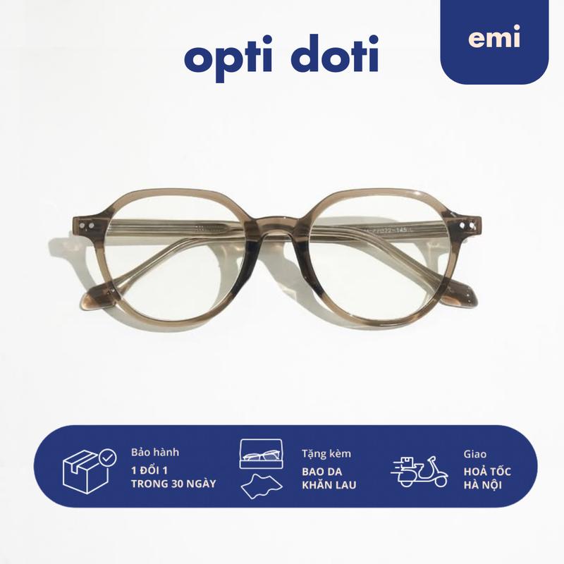 Kính mắt OPTIDOTI thời trang nam nữ EMI dáng bo vuông nhựa cao cấp gọng kim loại unisex