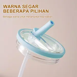 Tutup gelas sedotan mobil, kapasitas besar, tutup silikon anti bocor, badan gelas plastik transparan, praktis, desain sedotan lipat, portabel dan mudah dibersihkan.