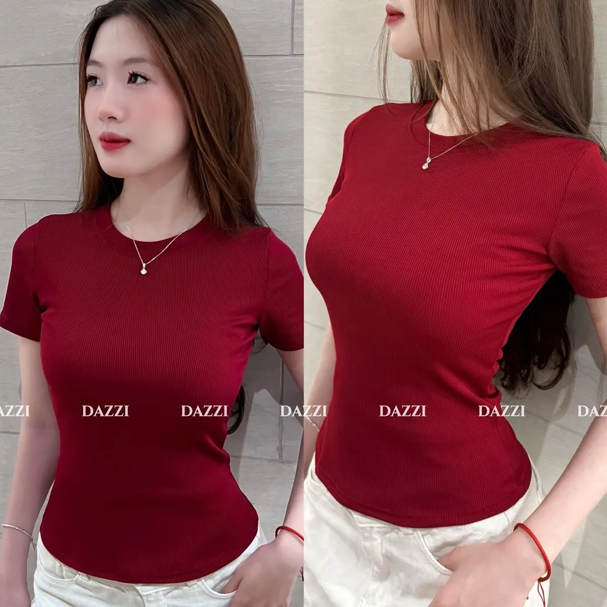 Áo thun trơn nữ cổ tròn vải thun gân tăm DAZZI form ôm dáng Women A01 | BigBuy360 - bigbuy360.vn