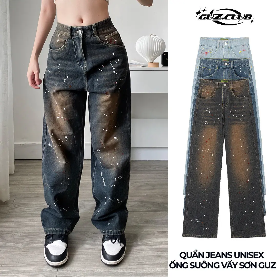 M2 - Quần Jeans Unisex Ống Suông Vẩy Sơn Guz-Vr7 Menswear Pants Women Voi