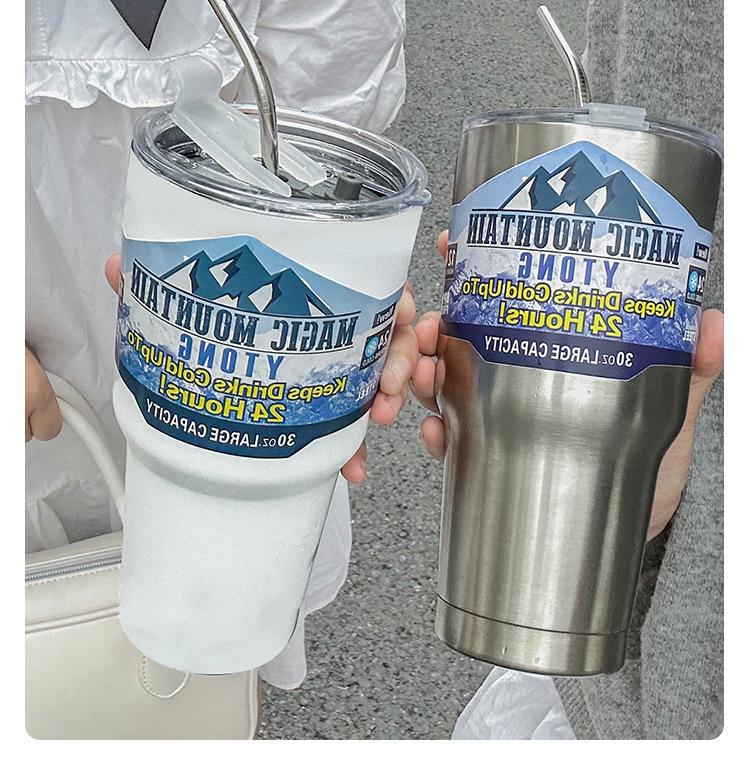 Product Introduction of Stainless Steel Freeze Thermos Cup with Straw Ice Coffee Drink Vacuum Insulated Bottle Car Travel Outdoor Mountain Cup 26