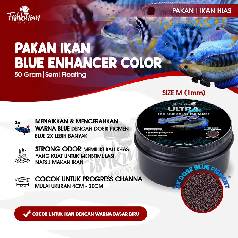 ULTRA BLUE (M) PELET PAKAN IKAN CHANNA PREMIUM SIZE 1mm 50 gr 0