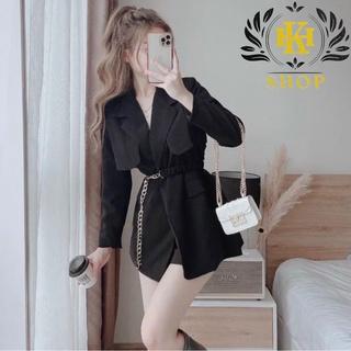 Áo Mangto Nữ Dáng Ngắn - Áo vest nữ blazer kèm đai lưng xích bo eo tôn dáng, Vừa thanh lịch vừa xinh đẹp HK Shop
