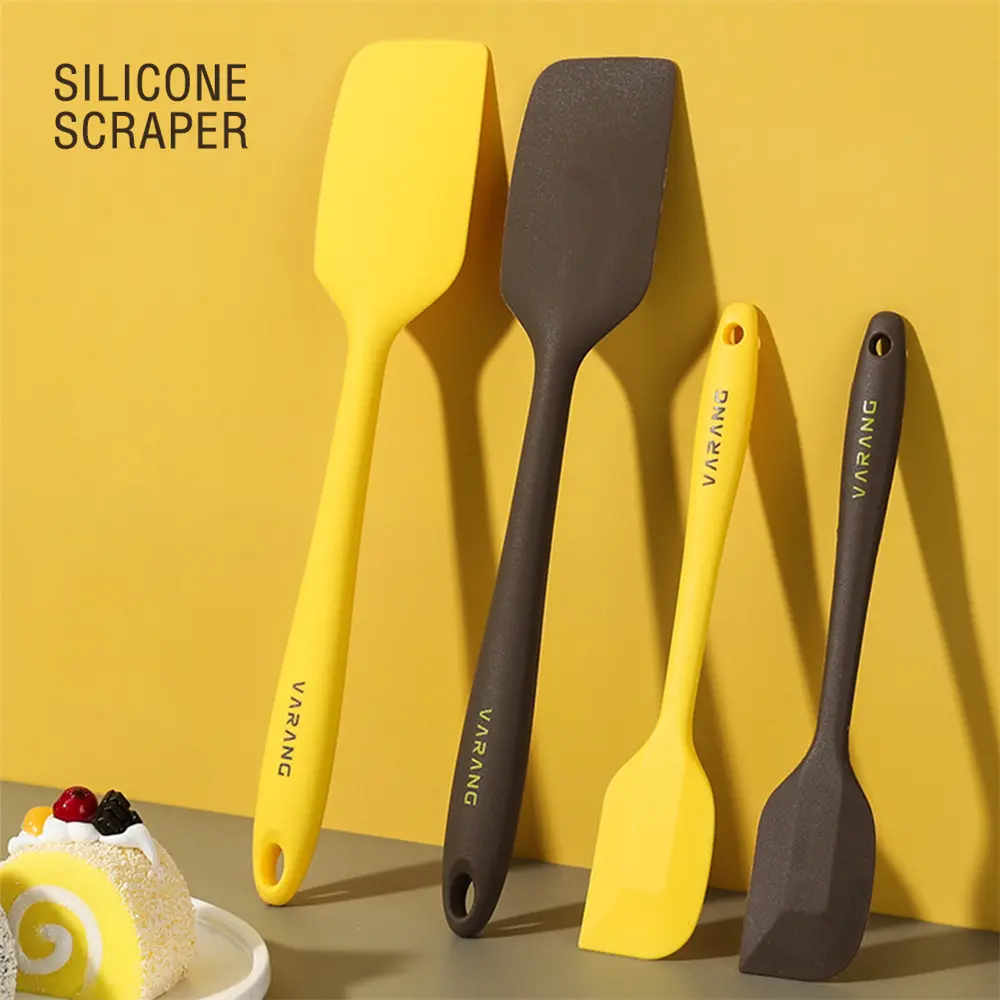 High Temperature Resistant Silicone Spatula, Non Stick Frying Pan Spatula, Two Tone Option, Cream Scraper, Cake Scraper, Kitchenware, Household, Baking, Mixing Tool