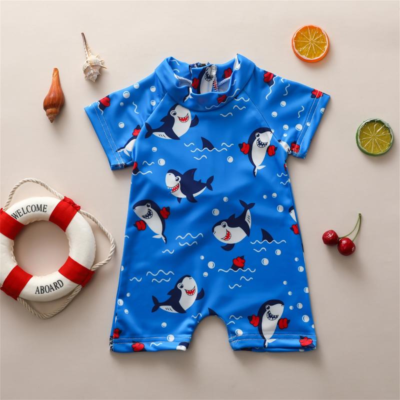 Product Introduction of Kid Boy Romper Swimsuit Short Sleeve Round Neck Cartoon Jumpsuit 2