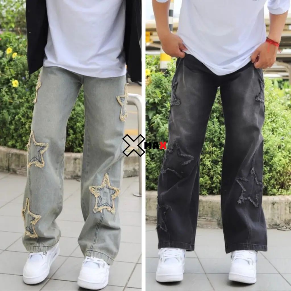 Quần jean nam ống rộng họa tiết ngôi sao XMAX ống suông phong cách hàn quốc B086 Menswear Pants Xanh