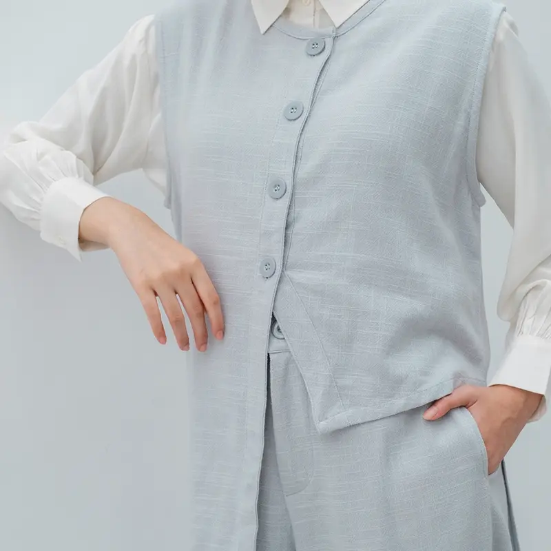 YEPPUOUTFIT - Afifa Set Raya Series | Basic Setelan Wanita Outer Asimetris Dan Kulot Panjang Linen Outfit Lebaran Cantik Kancing Karet Muslim Pendek Pink Soft Celana Casual 5