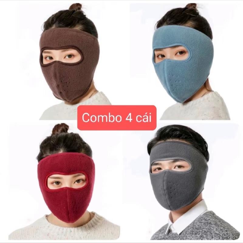  Combo 4 khẩu trang nỉ ninja - Khẩu trang che kín mặt lót nỉ không kính đi xe máy phượt ấm áp   4 cái mix màu  trùm mặt 