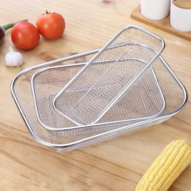 Rổ lưới inox cao cấp đựng rau củ, trái cây hàng loại 1 Giỏ - Kích thước 29x21cm và 34x25cm