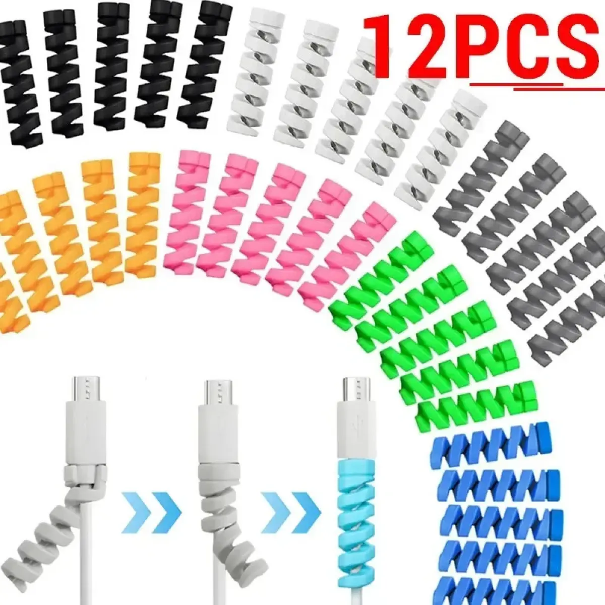 6PCs Cable Protector Silicone Charging Cable Spiral Winding Machine ...