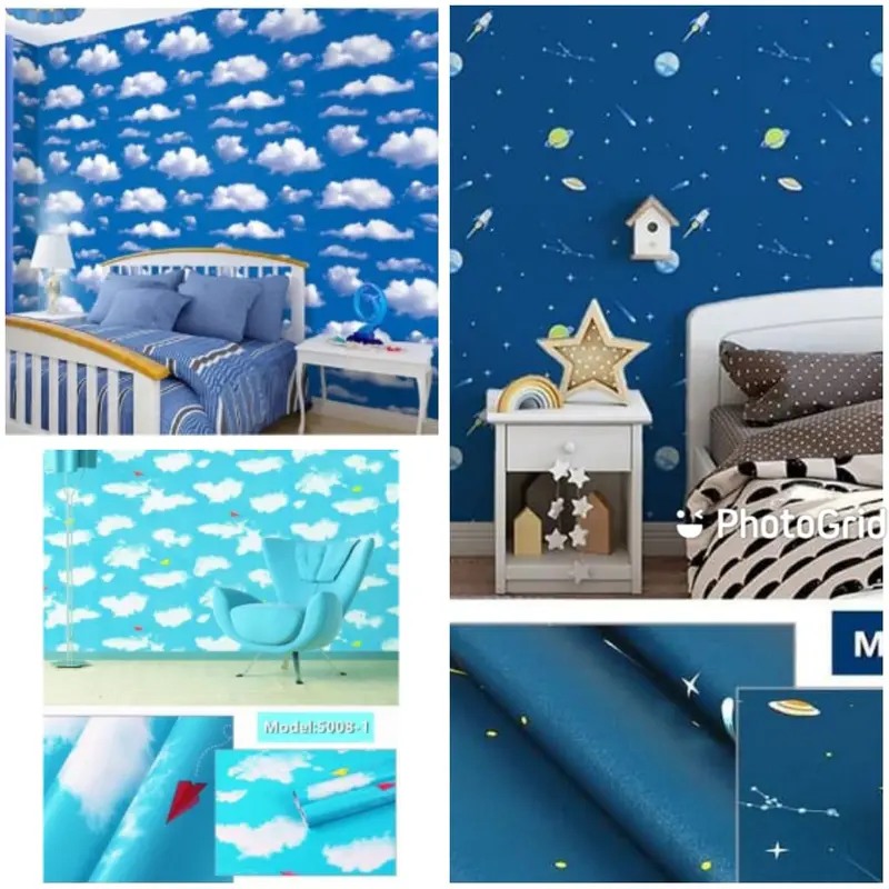 Wallpaper Stiker Plafon Atap Rumah Motif Awan Planet Untuk Dekorasi Dinding Kamar Ruang Tamu Bahan Pvc Pelapis Furniture Triplek Ukuran Per Meter Sudah Ada Lem Perekat 0
