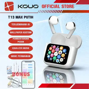 Promosi Hanya Hari Sabtu [EXCLUSIVE LIVE] AI VERSI TERBARU KOUO T13 TWS AI Earphone Layar Terjemahan Cerdas Bluetooth 6.0 Suara Jernih 5.5 Jam Nonstop dengan Charging Case 36 Jam Total Daya Tahan Putih 120g Type-C