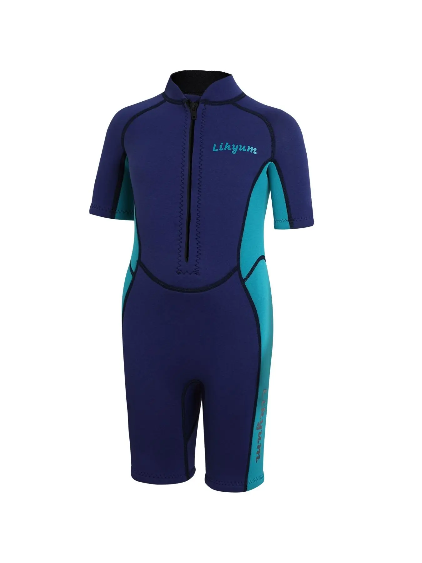 Kid's Patchwork Letter Print Zip Front Diving Swimsuit, Casual Short Sleeve One-piece Swimwear, Professional Diving Suit for Water Sports
