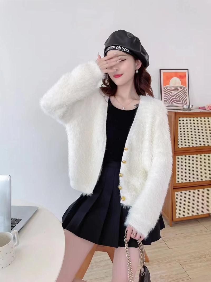 Product Introduction of Korean Style Pink Sweater Jacket Mohair Knitwear Loose Knit Cardigan croptop Knitted Sweater 9