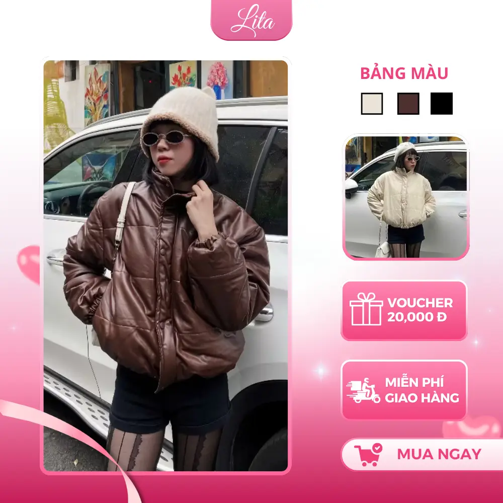 Áo Phao Nữ Cao Cấp LITA A980 - Áo Phao Da Nữ Dáng Ngắn 2 Lớp Dày Dặn