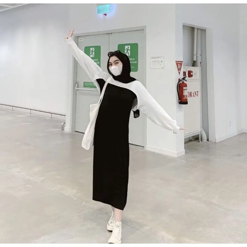 Inner Dress Rajut Tanpa Lengan | Inner Dress Muslim | Dress Rajut Span A-Line Fit Kantong Cantik Kerah Nyaman 3