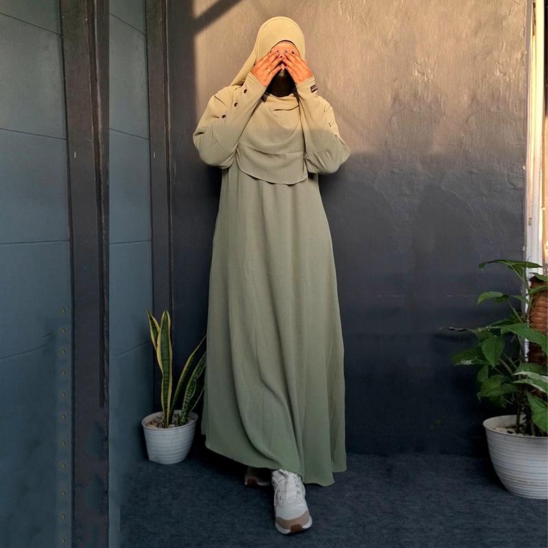 GamisAzna - Asmah Set Pashmina  Simple Elegan Crinkle Airflow Variasi Kancing Gold Mewah Dress Wanita Muslim Manset Hitam Basic Panjang Murah Formal Syari 7
