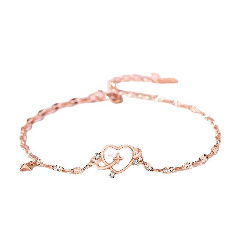 S925 Sterling Silver Senz Track Light Luxury Minority High Sense Sweet Loving Heart Bracelet and Necklace Set Girlfriends for Girlfriend 7
